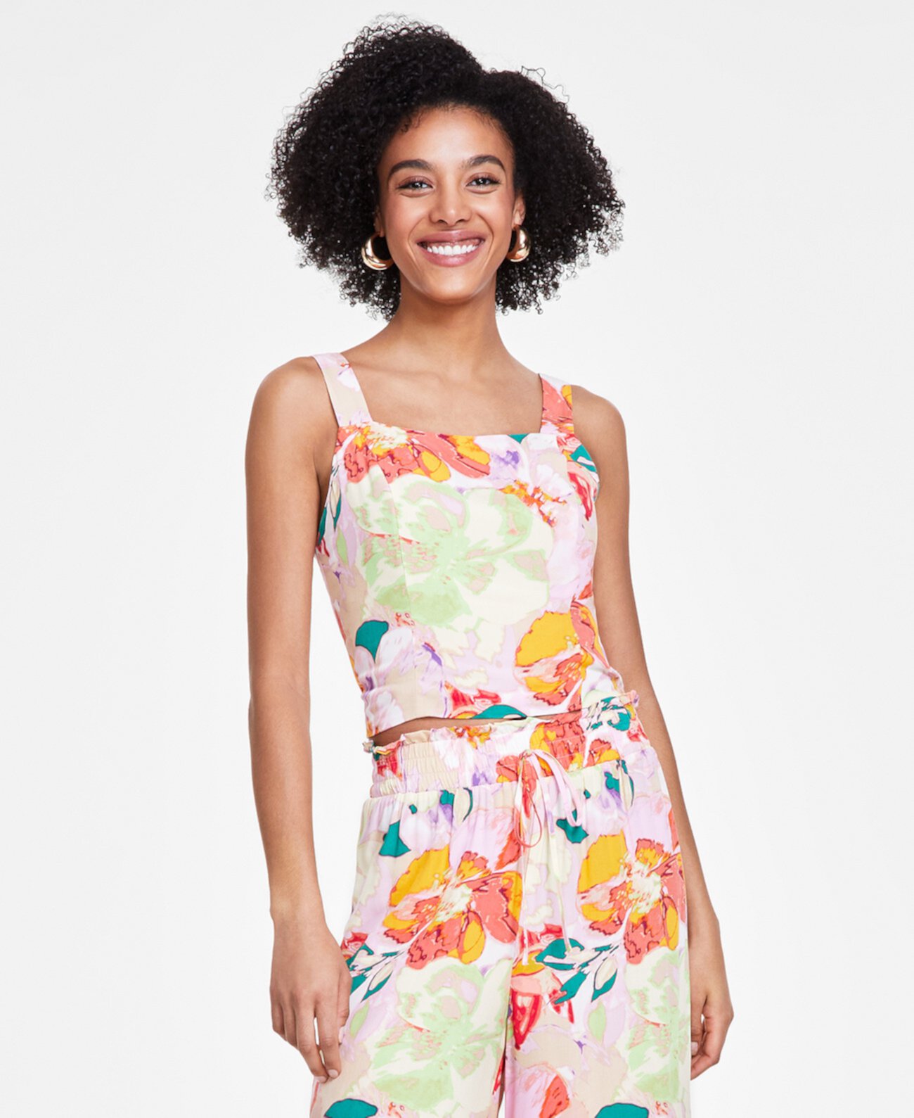 Women's Floral-Print Square-Neck Tank Top, Created for Macy's Bar III