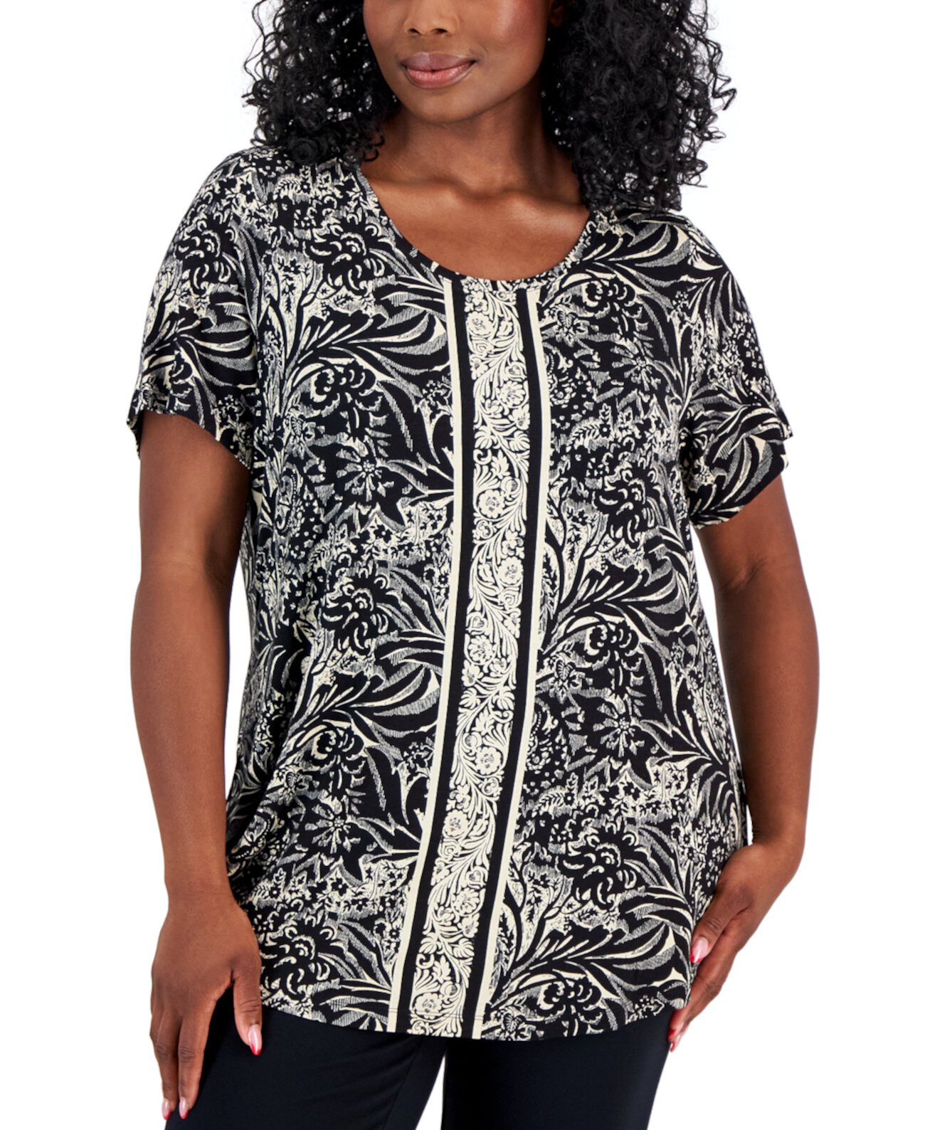 Plus Size Runway Print Short-Sleeve Top, Created for Macy's J&M Collection
