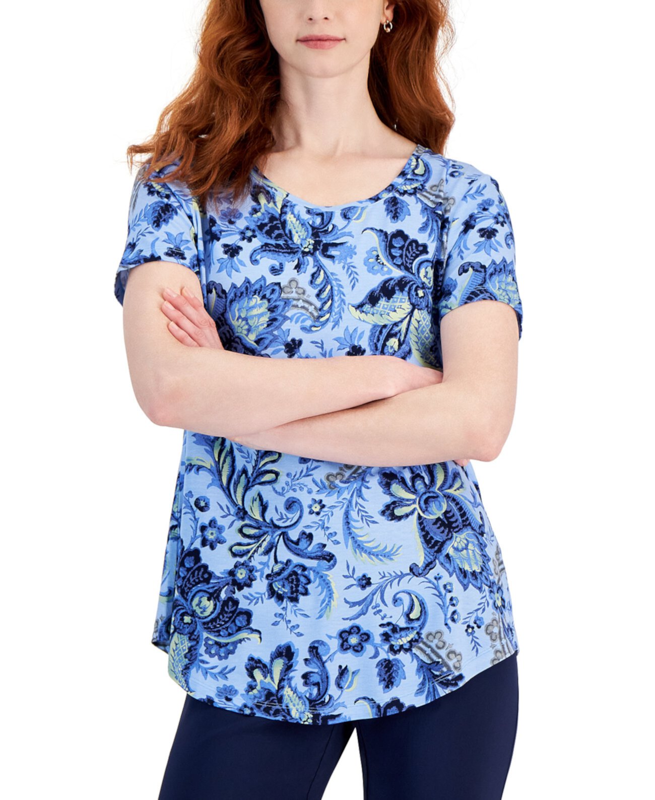 Women's Printed Knit Short-Sleeve Top, Created for Macy's J&M Collection