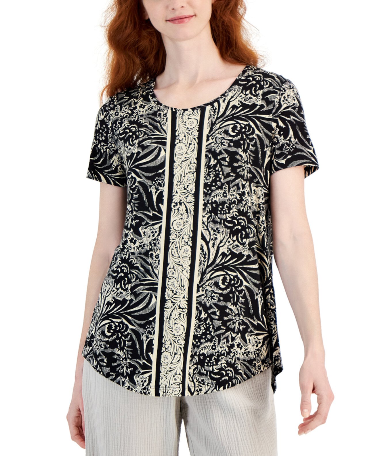 Women's Printed Knit Short Sleeve Top, Created for Macy's J&M Collection
