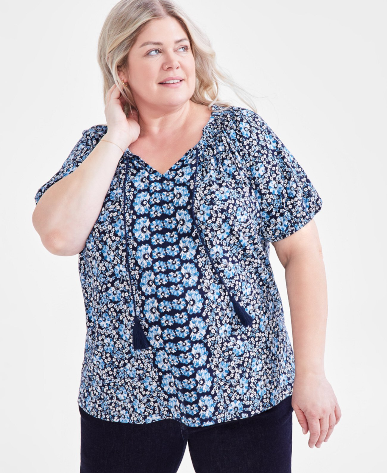 Plus Size Printed Peasant Top, Created for Macy's Style & Co