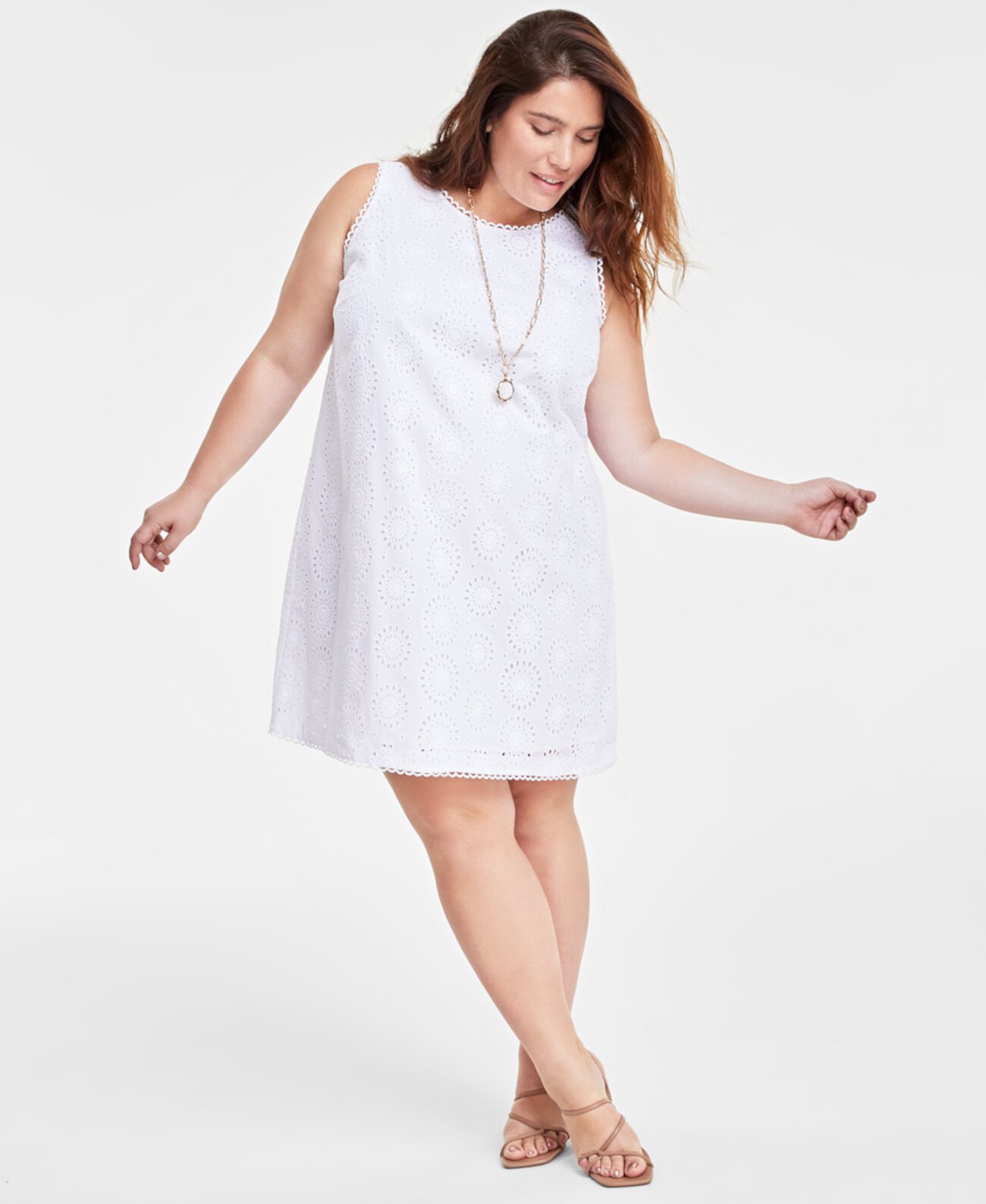 Trendy Plus Size Eyelet Sleeveless Dress, Created for Macy's On 34th