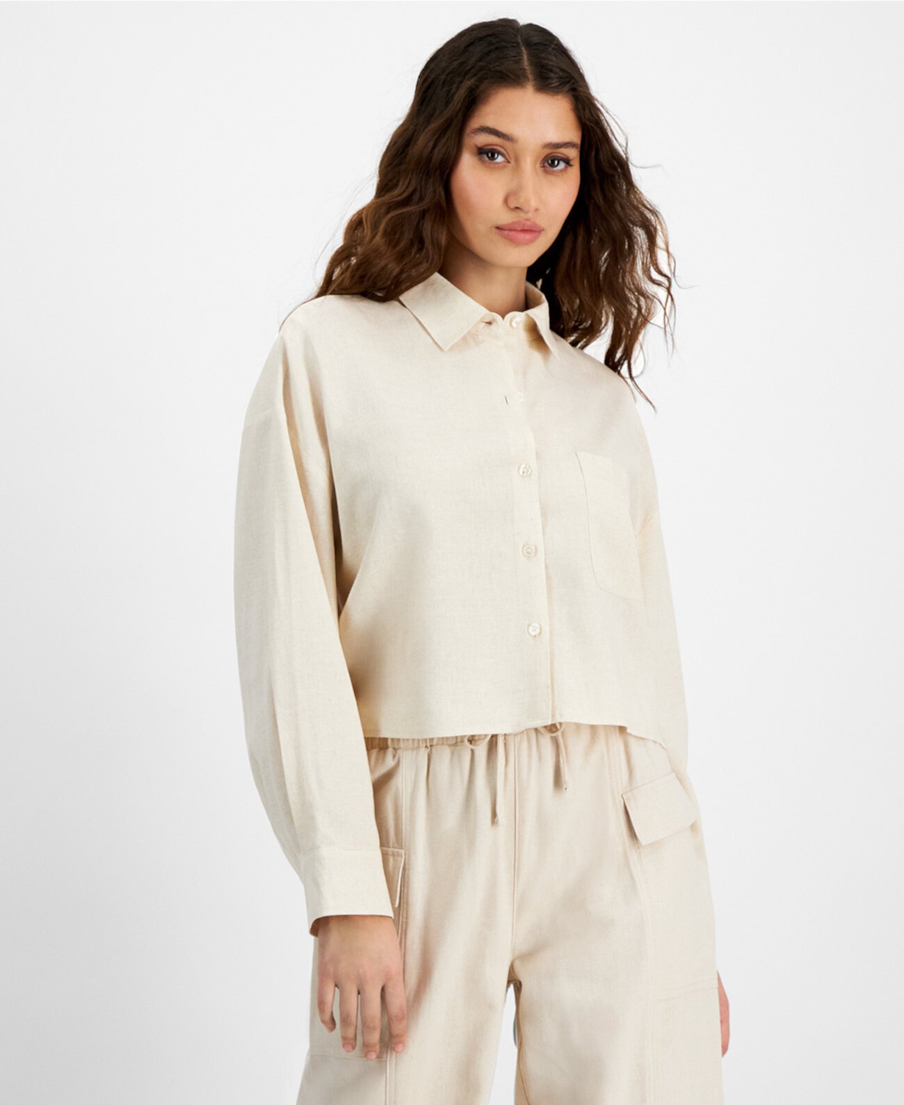 Women's Oversized Cropped Button-Front Shirt DKNY