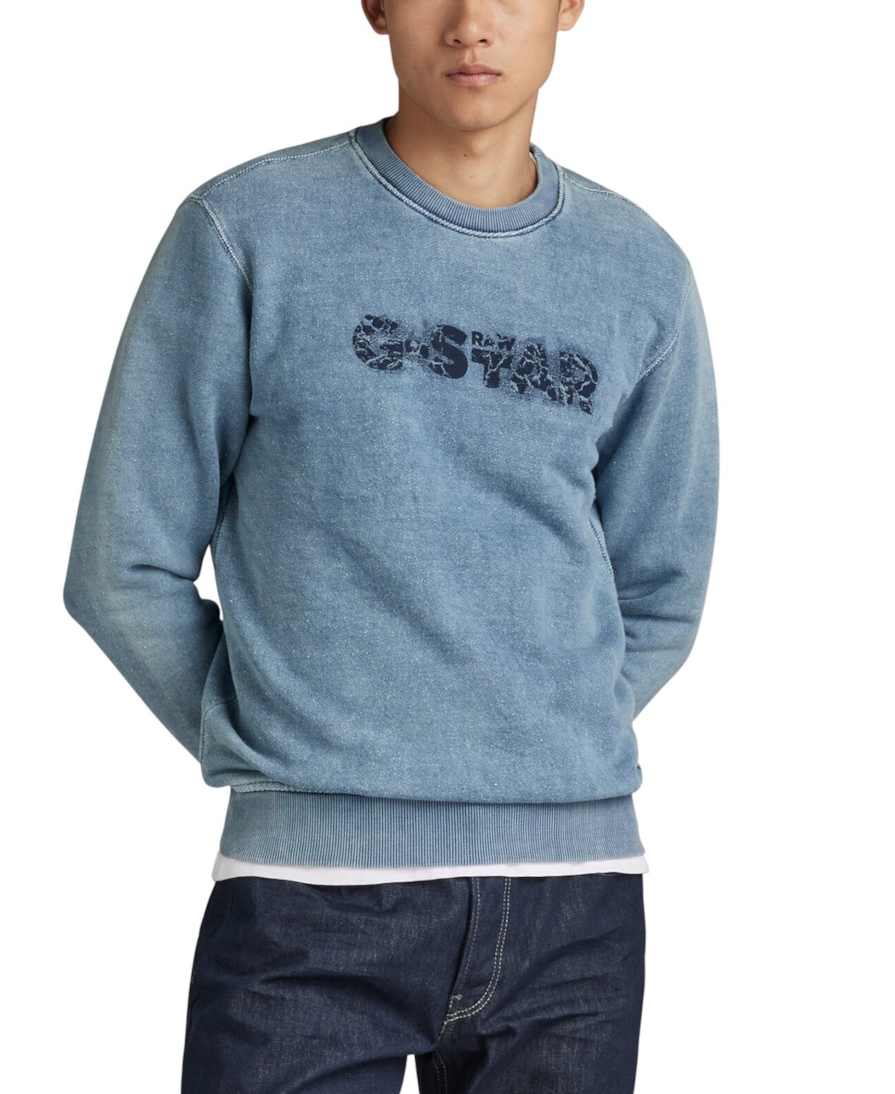 G-Star Men's Indigo Distressed Logo Sweatshirt G-STAR RAW