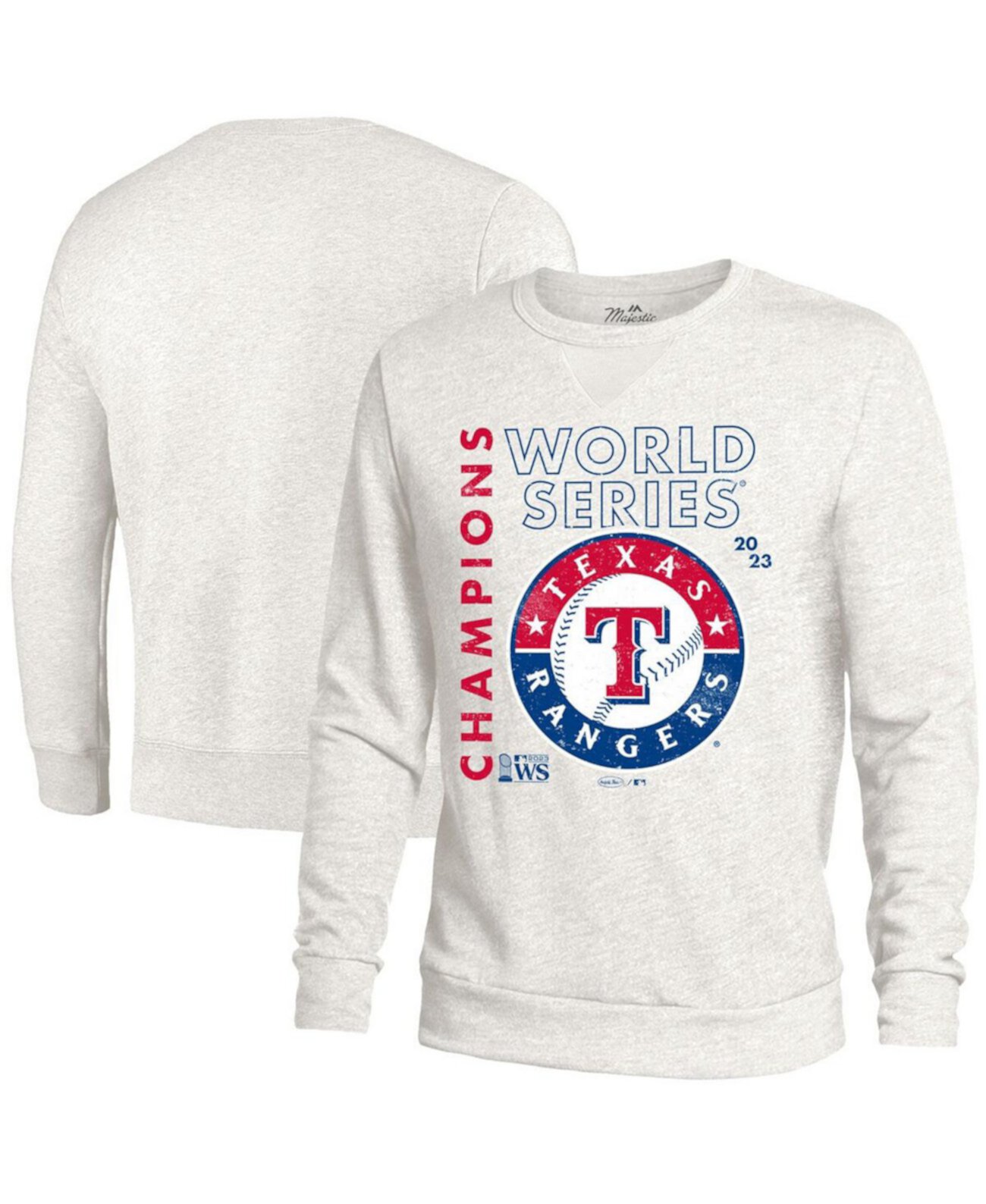 Men's Threads White Texas Rangers 2023 World Series Champions Tri-Blend Pullover Sweatshirt Majestic