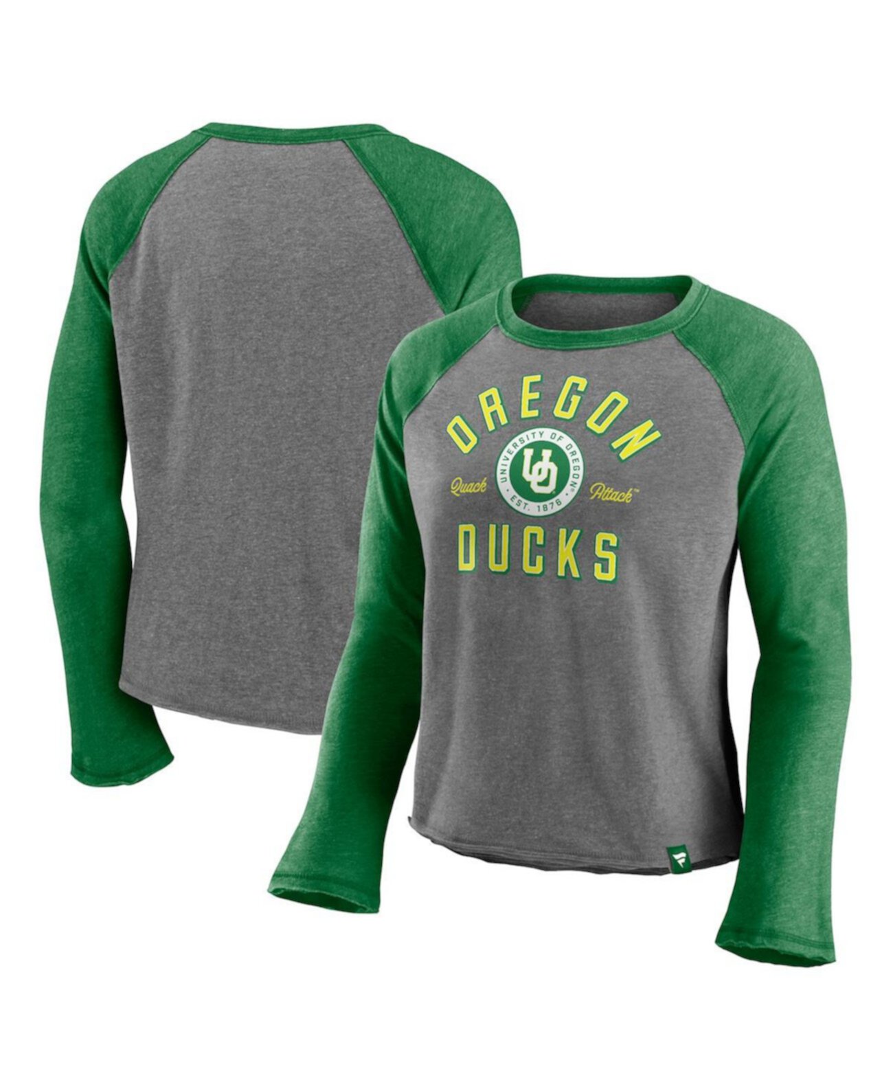 Women's Majestic Heathered Gray, Heathered Green Oregon Ducks Competitive Edge Cropped Raglan Long Sleeve T-shirt Fanatics