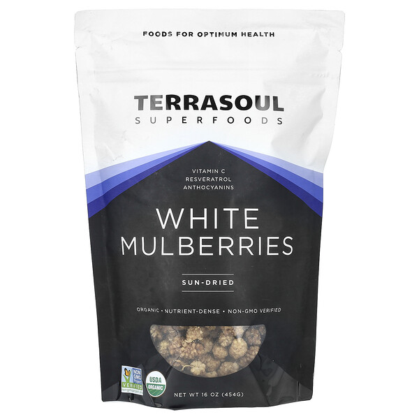 White Mulberries, Sun-Dried, 16 oz (454 g) Terrasoul Superfoods