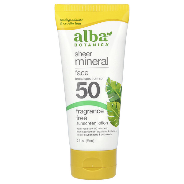 Sheer Mineral Face Sunscreen Lotion, SPF 50, Fragrance Free, 2 fl oz (59 ml) Alba