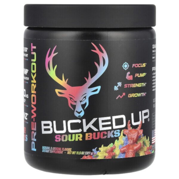 Pre-Workout, Sour Bucks, Sour Gummy Candy, 11.5 oz (327 g) Bucked Up