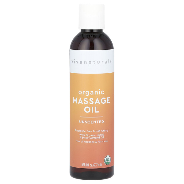 Organic Massage Oil, Unscented, 8 fl oz (237 ml) Viva Naturals