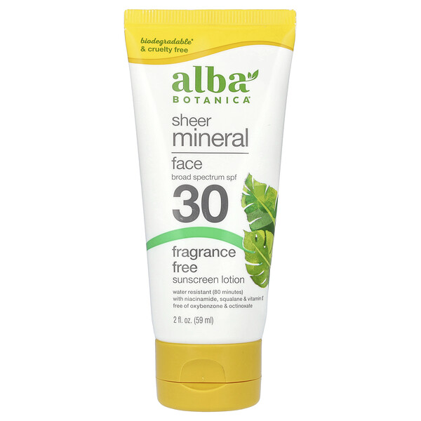 Sheer Mineral Face Sunscreen Lotion, SPF 30, Fragrance Free, 2 fl oz (59 ml) Alba