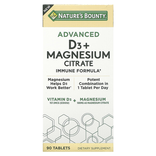 Advanced D3 + Magnesium Citrate, 90 Tablets Nature's Bounty