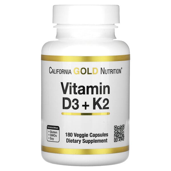 Vitamin D3 + K2, 180 Veggie Capsules California Gold Nutrition