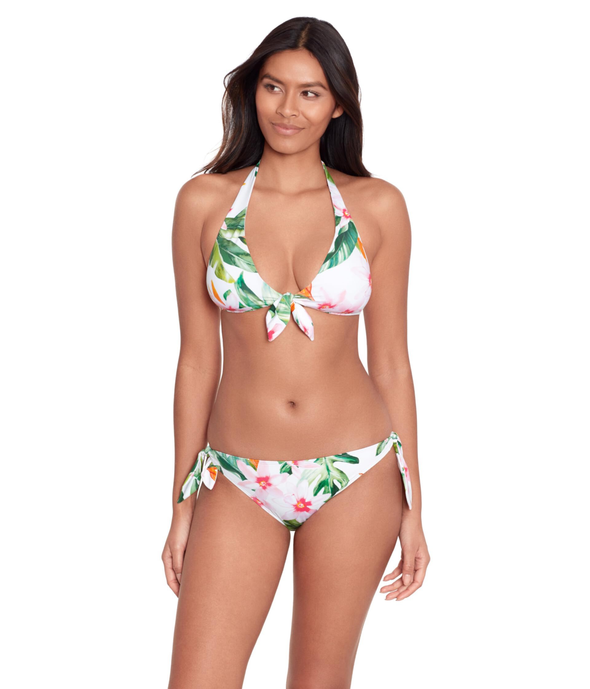Watercolor Tropical Floral Tie Front Halter Bikini Top LAUREN Ralph Lauren