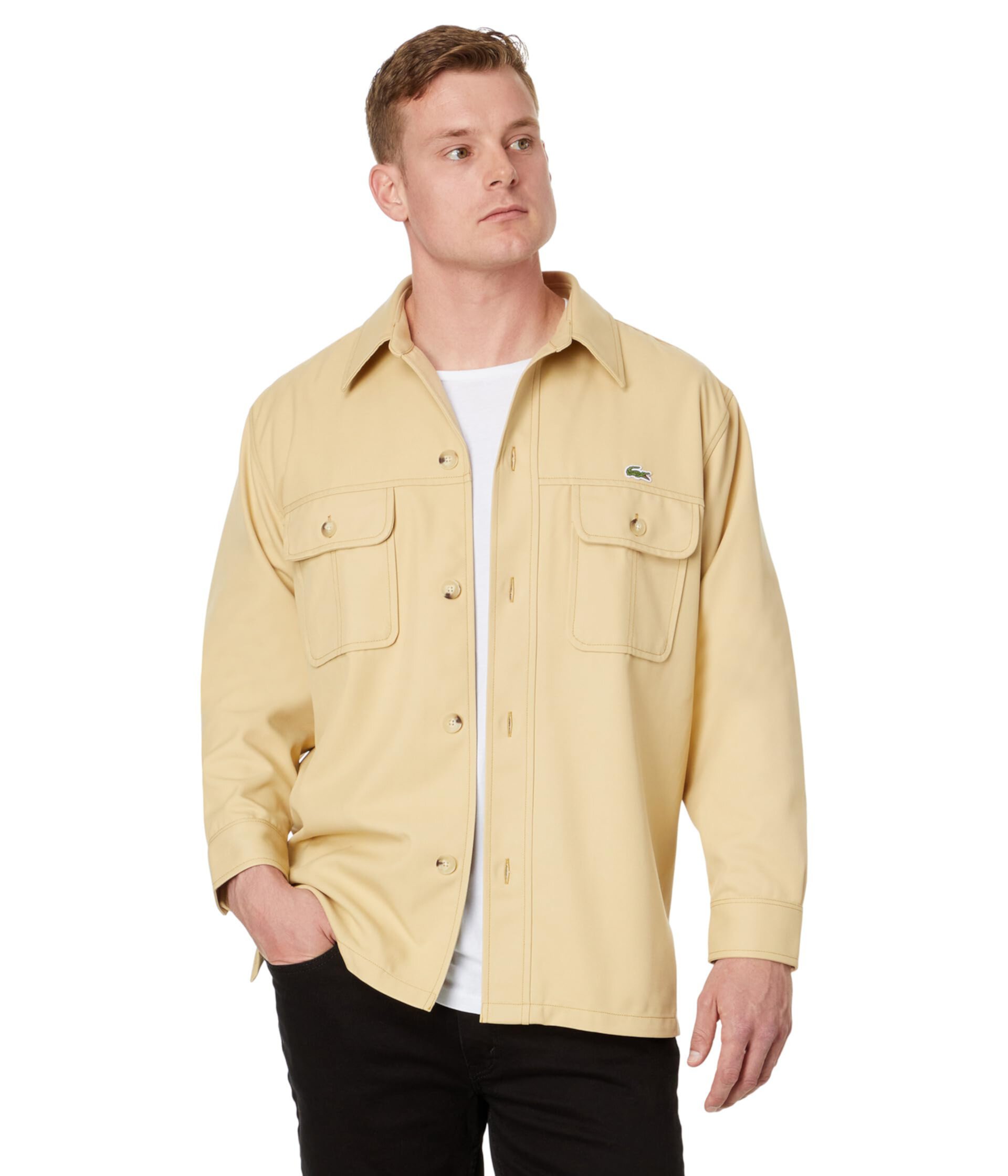 Long Sleeve Overshirt Fit Button-Down Shirt w/ Two Front Pockets Lacoste