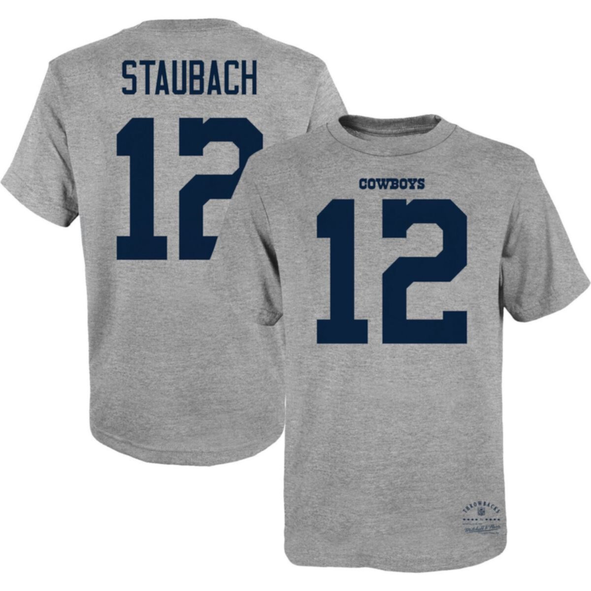 Youth Mitchell & Ness Roger Staubach Heathered Gray Dallas Cowboys Retired Retro Player Name & Number T-Shirt Unbranded
