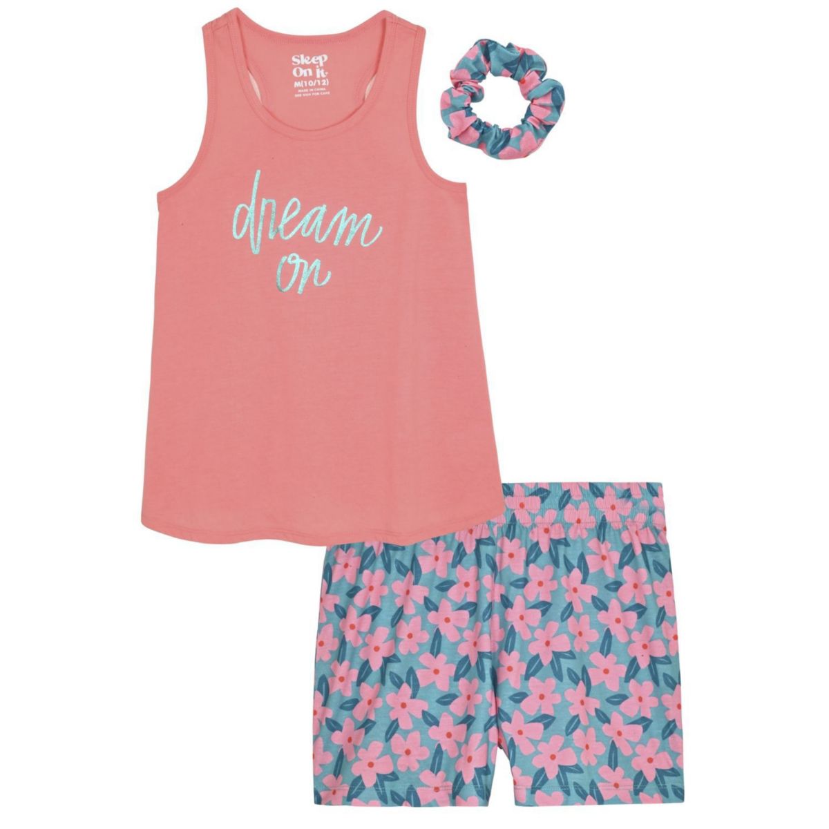 Sleep On It Girls 2-piece Sleeveless Tank-top Jersey Pajama Shorts Set With Matching Hair Scrunchie Sleep On It