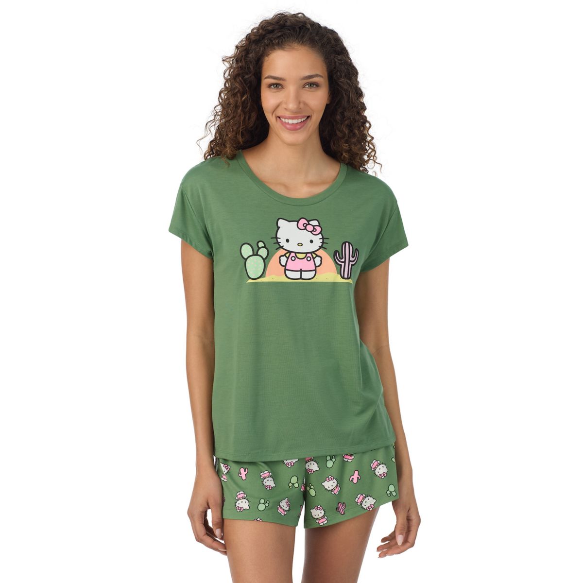 Women's Hello Kitty Cap Short Sleeve Pajama Tee & Pajama Shorts Set Hello Kitty