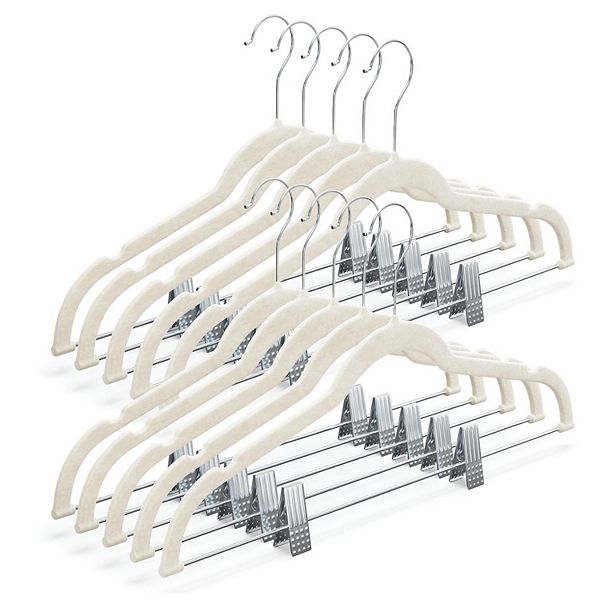 10 Pack Clothes Hangers with Clips - Ivory Velvet Hangers for Skirt Ultra Thin No Slip Home I