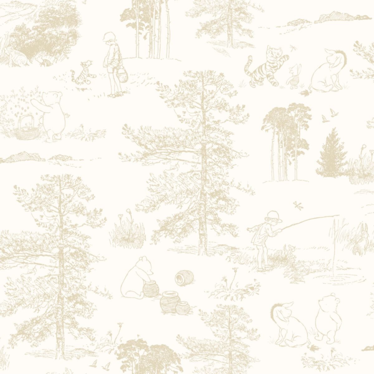 Disney's Winnie The Pooh RoomMates Beige Toile Peel and Stick Wallpaper RoomMates