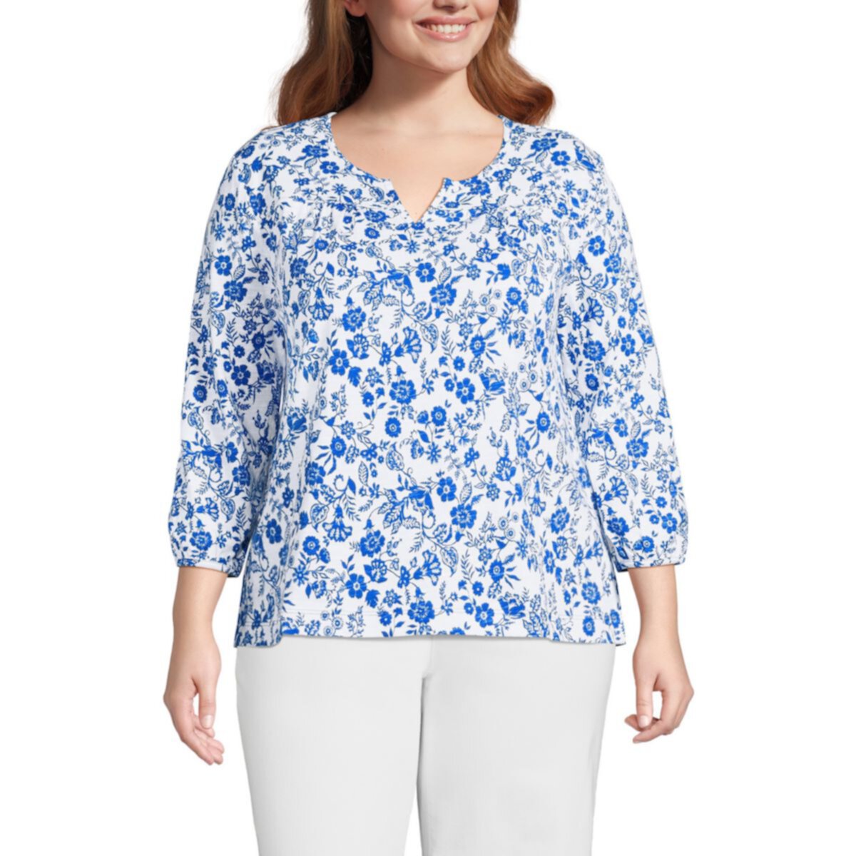 Женская Футболка Lands' End Three-Quarter Sleeve Splitneck Slub Top Lands' End