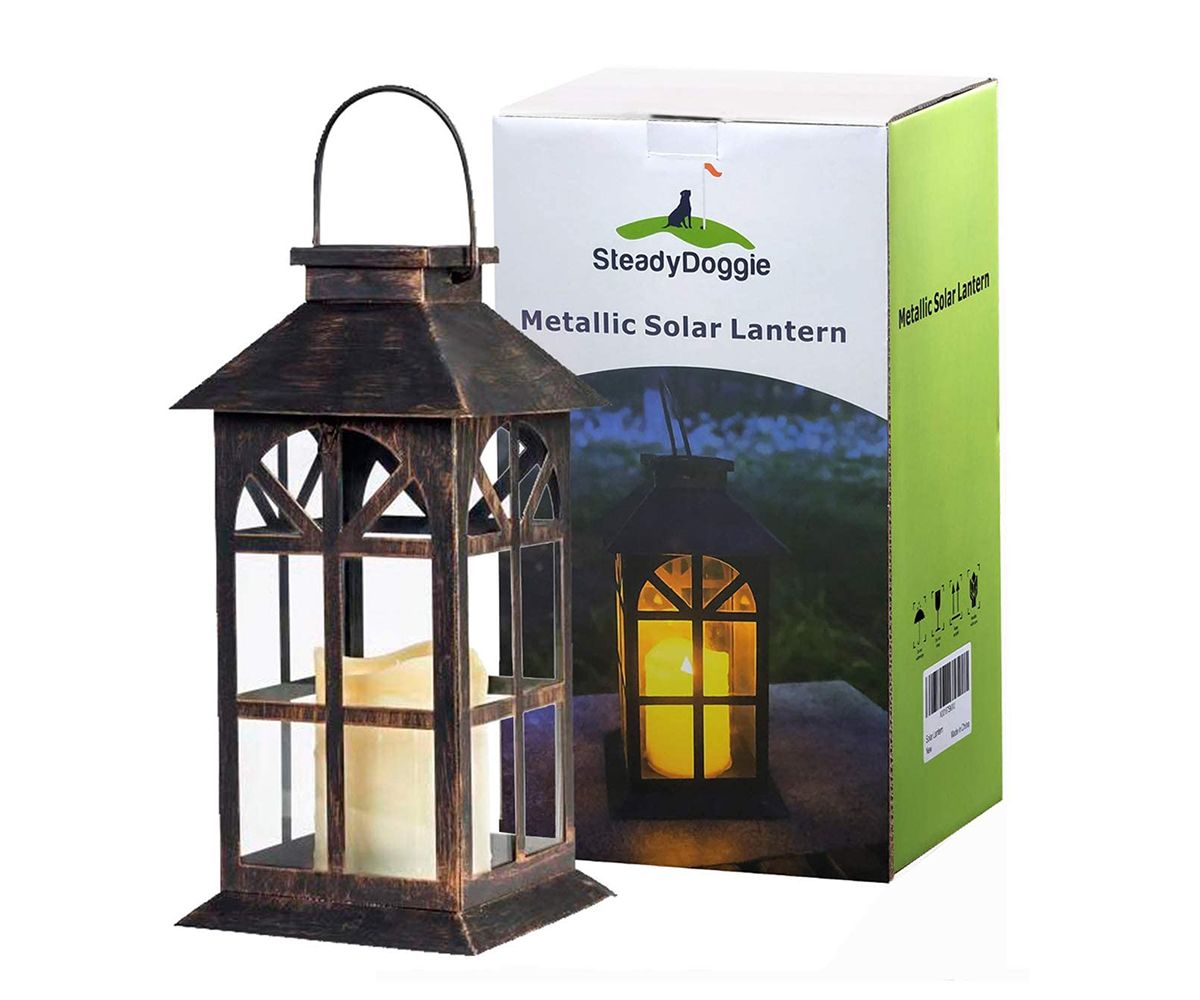 Outdoor Hanging Solar Lanterns with Flickering Candle LED and Retro Ornate Design Steadydoggie