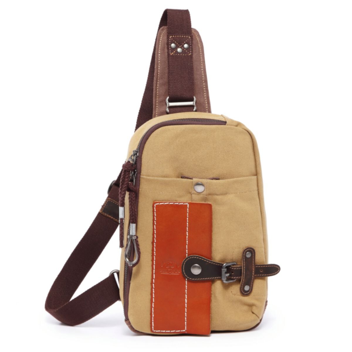 Tsd Brand Hidden Woods Leather Canvas Sling Bag TSD BRAND