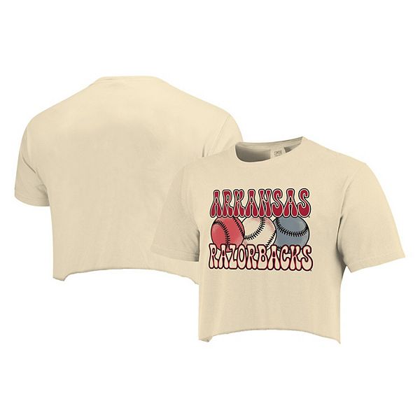 Women's Natural Arkansas Razorbacks Comfort Colors Baseball Cropped T-Shirt Image One