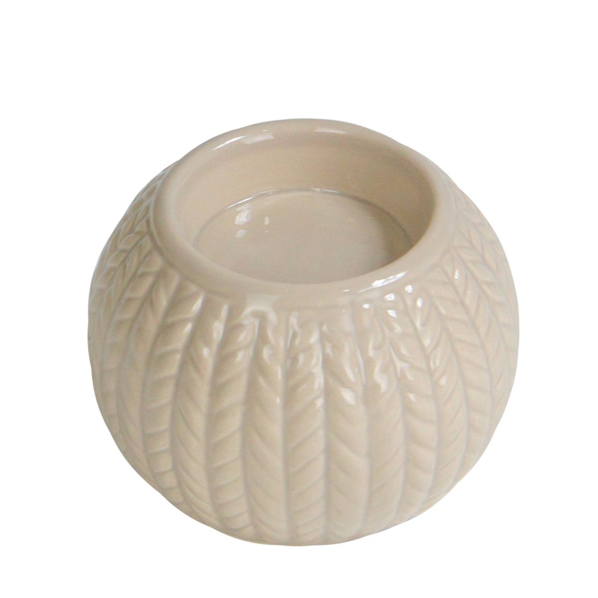 3.25&#34; Beige Knit Design Ceramic Christmas Candle Holder Christmas Central