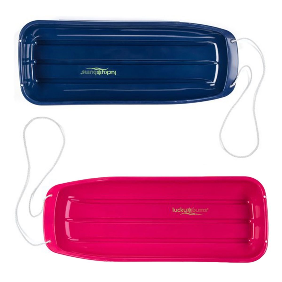 Lucky Bums Lightweight Plastic 48 Inch Sleds with Pull Ropes, 1 Pink and 1 Blue Lucky Bums
