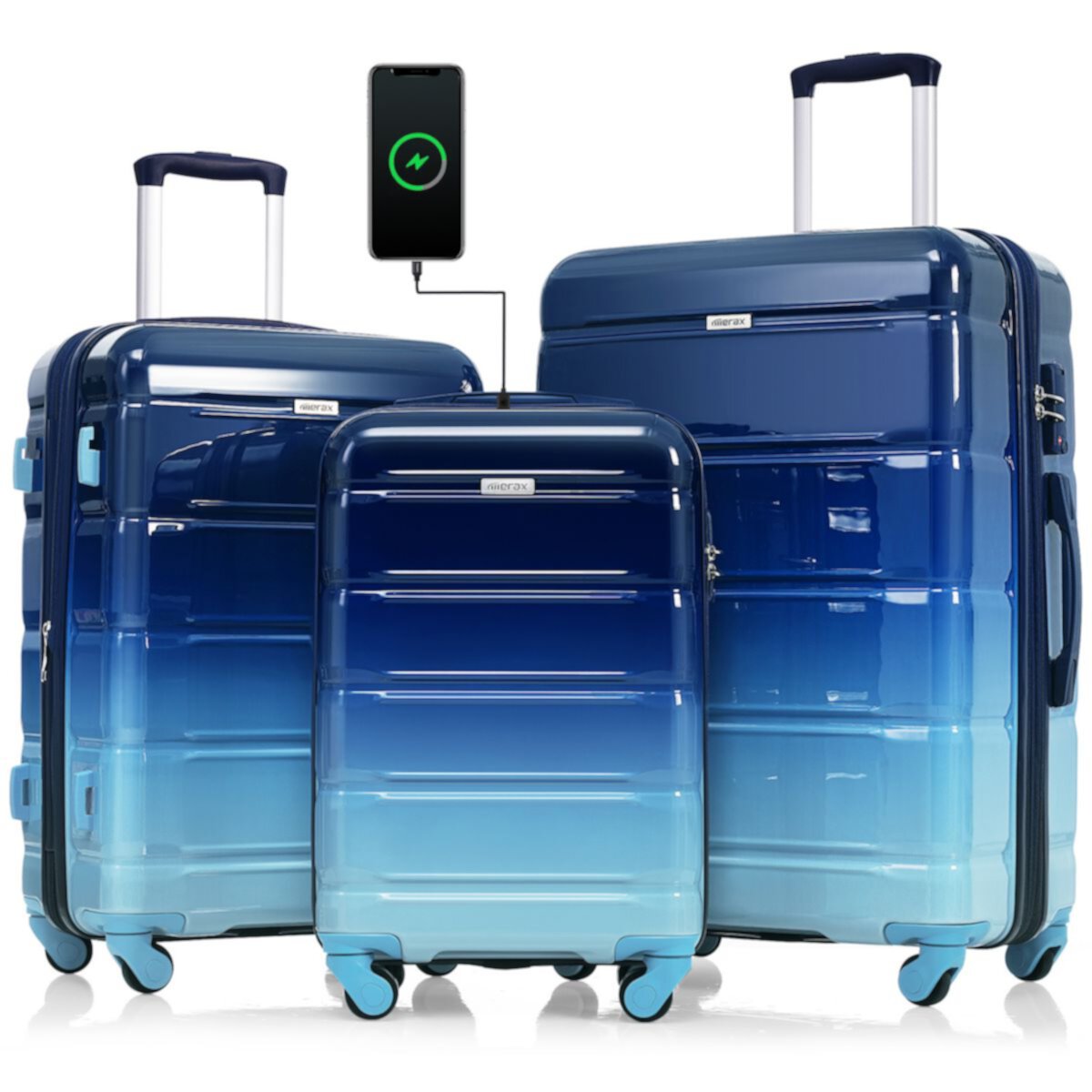 Merax Hardshell Luggage Sets 3 Pcs Spinner Suitcase With Tsa Lock，20-inch With Usb Port Merax