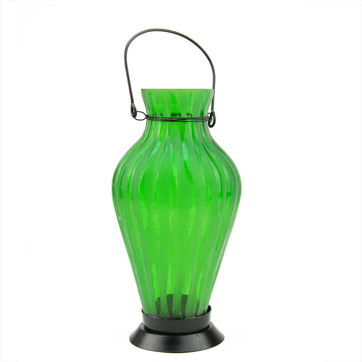 9.5&#34; Frosted Green Ribbed Vase Glass Bottle Tea Light Candle Lantern Decoration Christmas Central