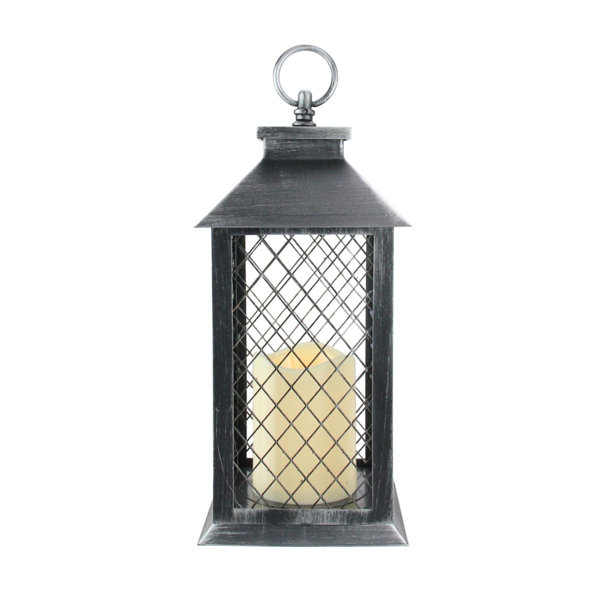 11&#34; Black Brushed Silver Mesh Candle Lantern with Flameless LED Candle Christmas Central