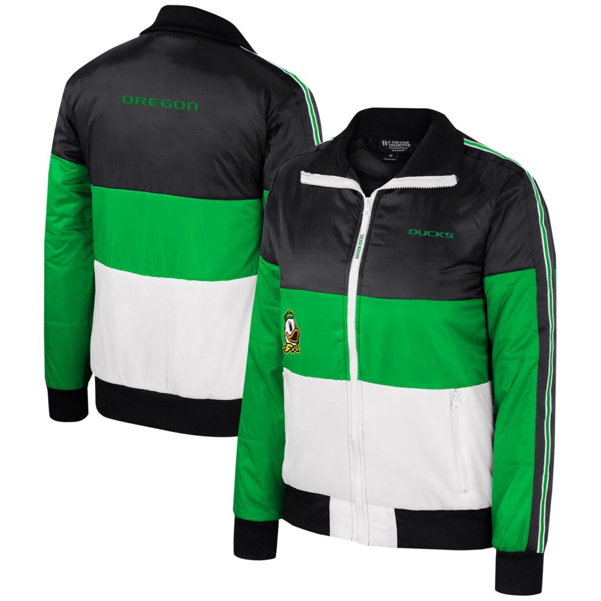 Women's The Wild Collective  Green Oregon Ducks Color-Block Puffer Full-Zip Jacket The Wild Collective