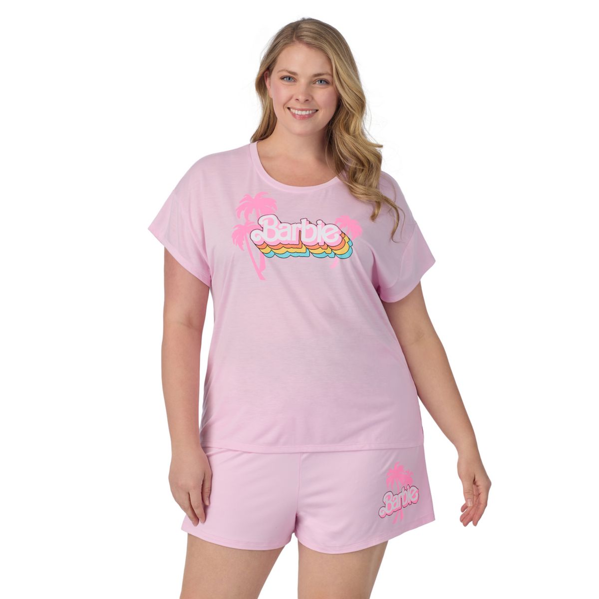 Plus Size Barbie® Cap Short Sleeve Pajama Tee & Pajama Shorts Set Barbie