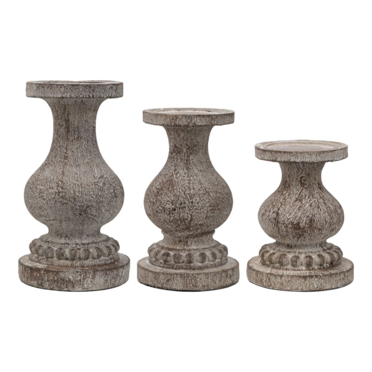 Melrose Beaded Wood Design Candle Holder 3-Piece Set Melrose