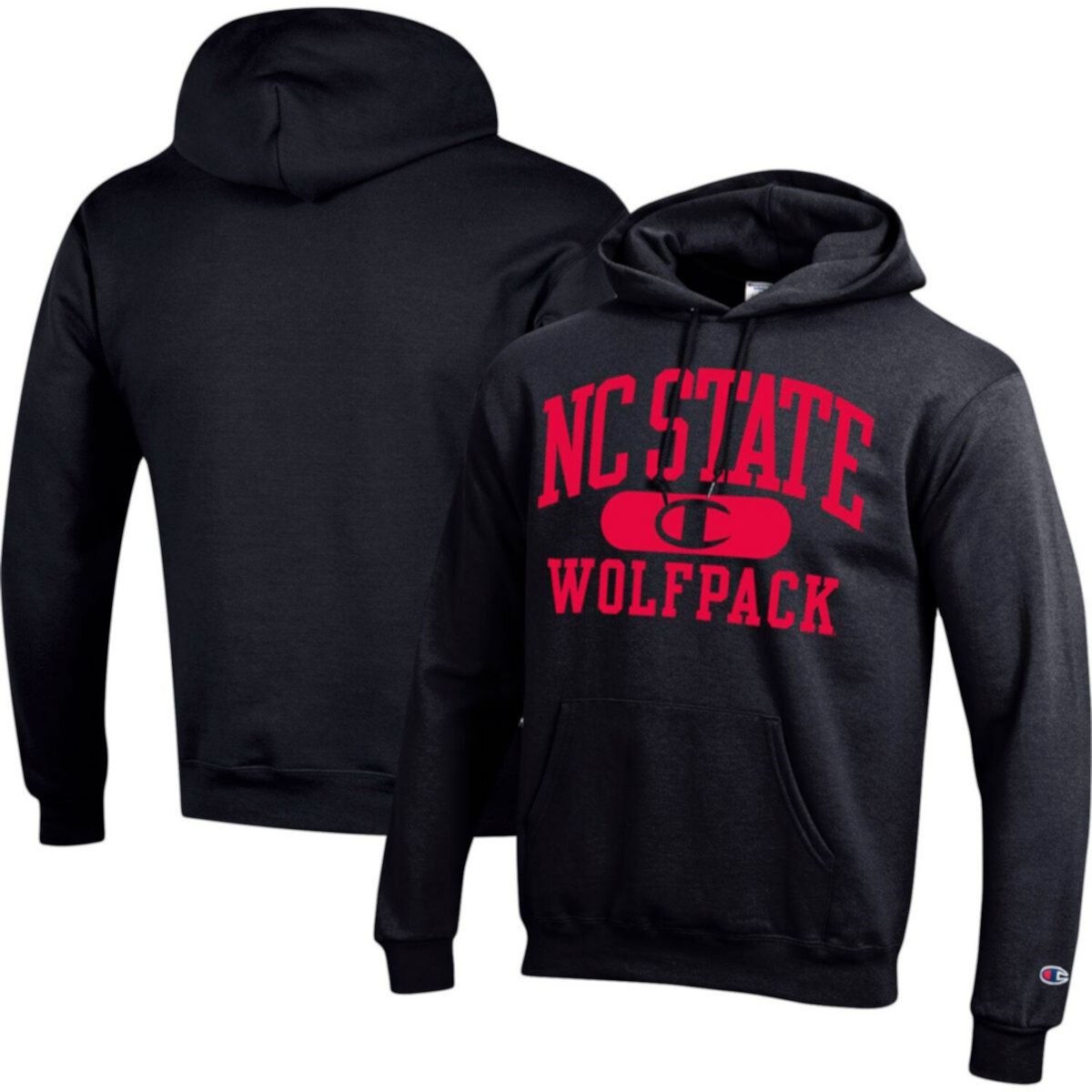 Men's Champion Black NC State Wolfpack Arch Pill Pullover Hoodie Champion