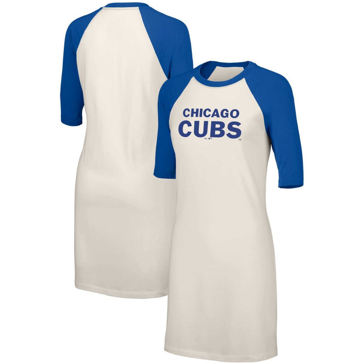 Women's Lusso  White Chicago Cubs Nettie Raglan Half-Sleeve Tri-Blend T-Shirt Dress Lusso