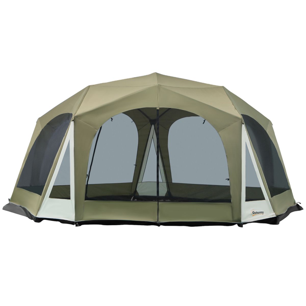 Outsunny 20 Person Camping Tent, Outdoor Tent with 2 Doors, Screen Room, Family Dome Tent for Hiking, Backpacking, Traveling, Easy Set Up, Army Green Outsunny