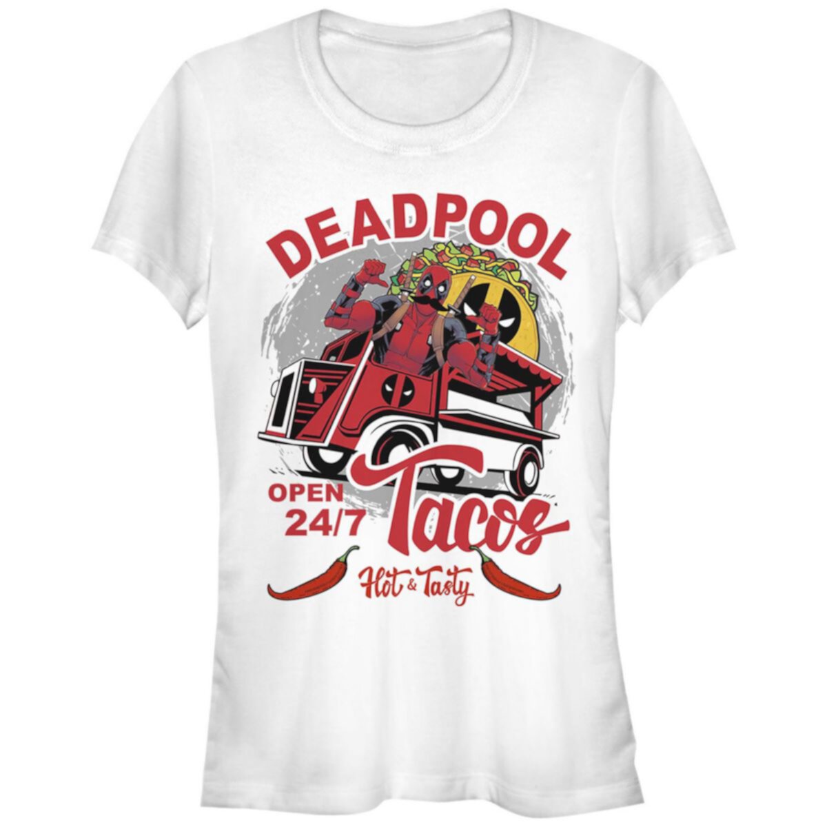 Juniors' Deadpool Tacos Truck Graphic Tee Marvel