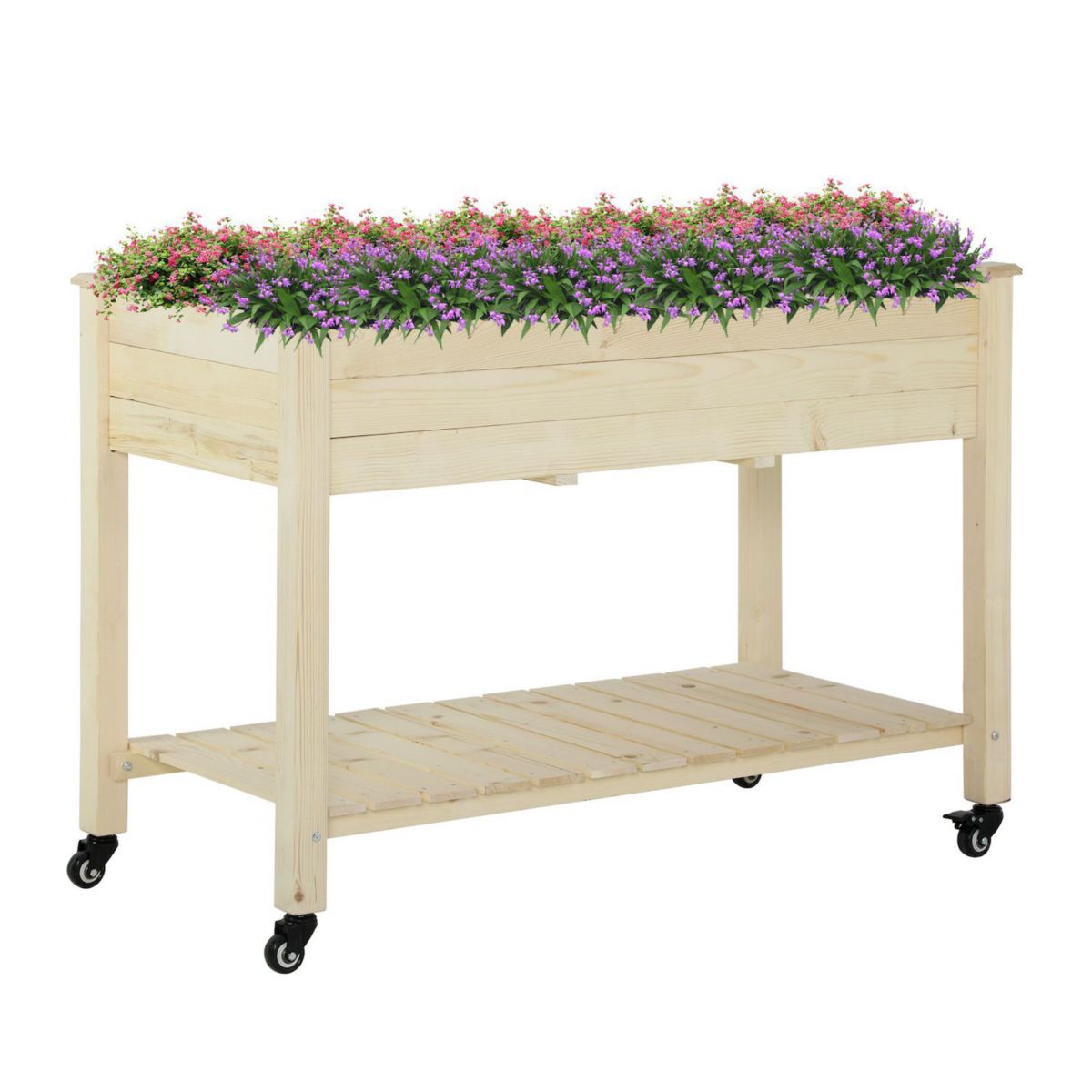 Outdoor/indoor Raised Garden Bed On Wheels W/ Non-woven Bag & Storage Shelf Below Outsunny