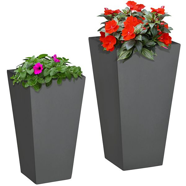 Outsunny 2-Pack MgO Flower Pots with Drainage Hole, Outdoor Planters, Gray Outsunny