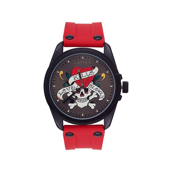 Men's Ed Hardy Matte Red Silicone Strap Analog Watch Ed Hardy