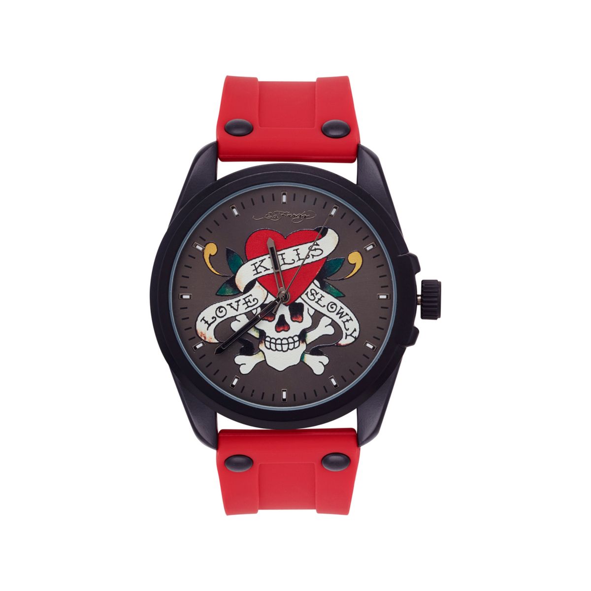 Men's Ed Hardy Matte Red Silicone Strap Analog Watch Ed Hardy