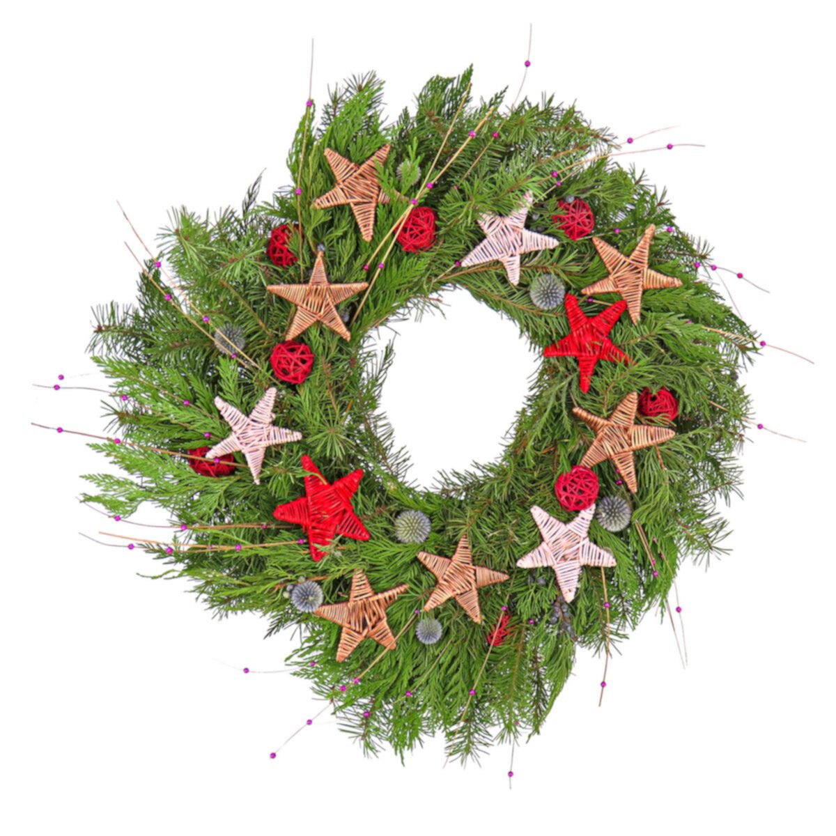 National Tree Company 22-in. Fresh Evergreens Artificial Wreath with Wicker Stars & Balls National Tree Company