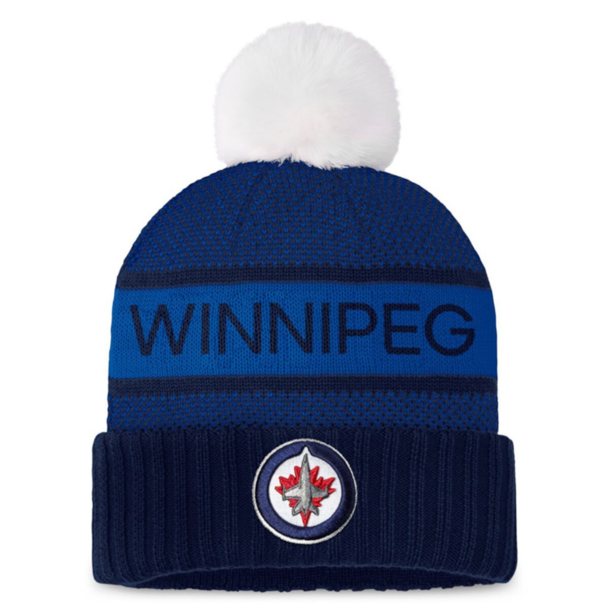 Women's Fanatics Branded Navy/Blue Winnipeg Jets Authentic Pro Rink Cuffed Knit Hat with Pom Fanatics