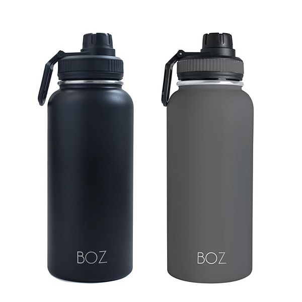 Boz Stainless Steel Water Bottles 2 Pack Bundle - Grey + Black Vaccum Insulated Water Bottles 32 Oz Boz