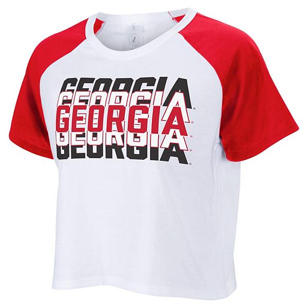 Women's ZooZatz White Georgia Bulldogs Colorblock Repeat Raglan Cropped T-Shirt ZooZatz