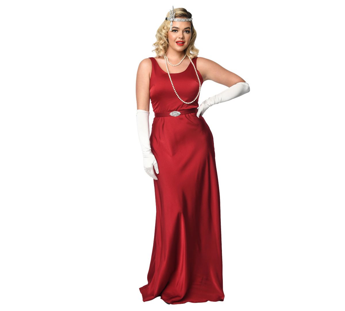 Scoop Neck Sleeveless Belted Satin Evening Gown Unique Vintage