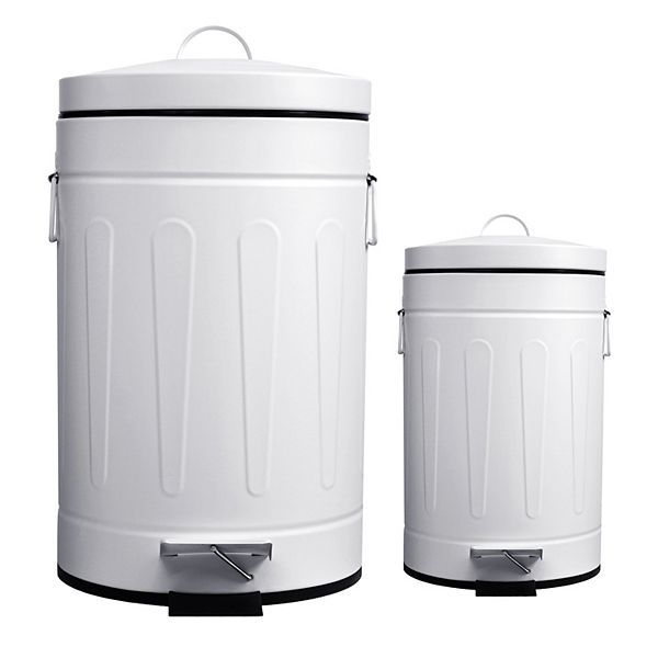 3.2 Gal./12-Liter and 0.8 Gal./3 Liter Old Time Style Round  White  Metal Step-on Trash Can Set Mega Casa